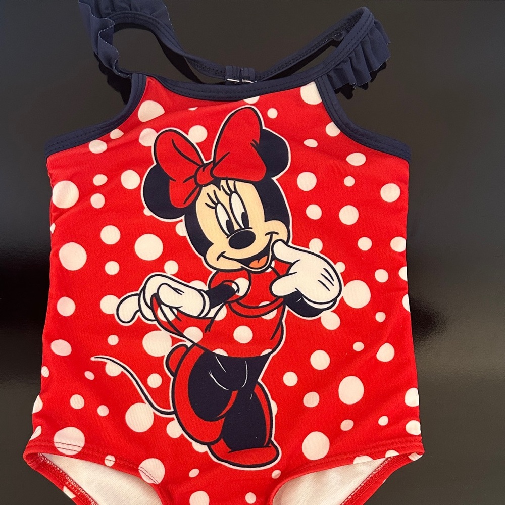 2T Disney Minnie Mouse Red Polka Dot Kids Swim One Piece